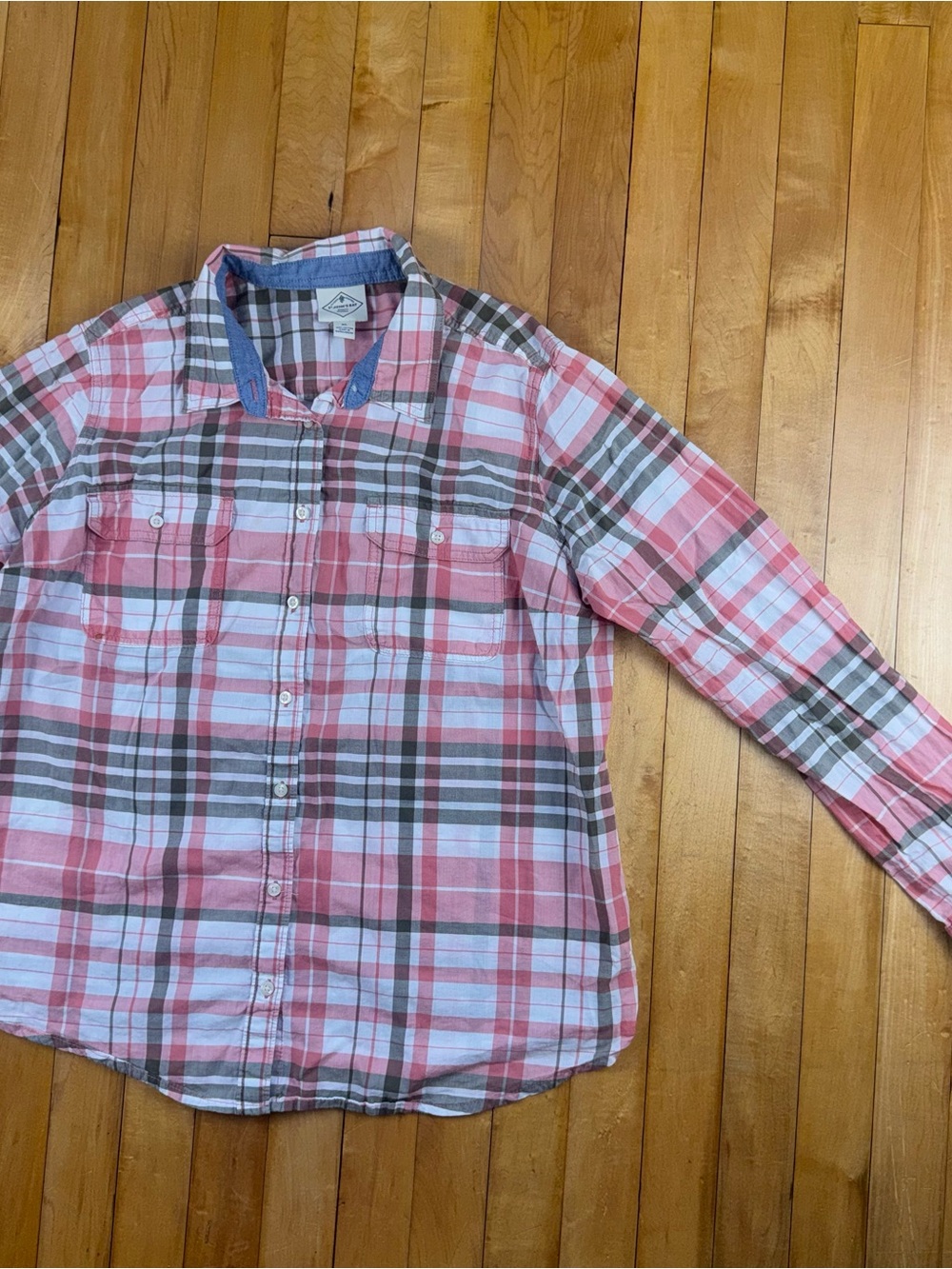 St. John's Bay Pink and White Plaid Button-Down Shirt